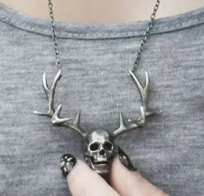 

Regalrock Gothic Deer Antler Skull Necklace Skeleton Biker Jewelry Pendant Fashion Hot Charm Punk