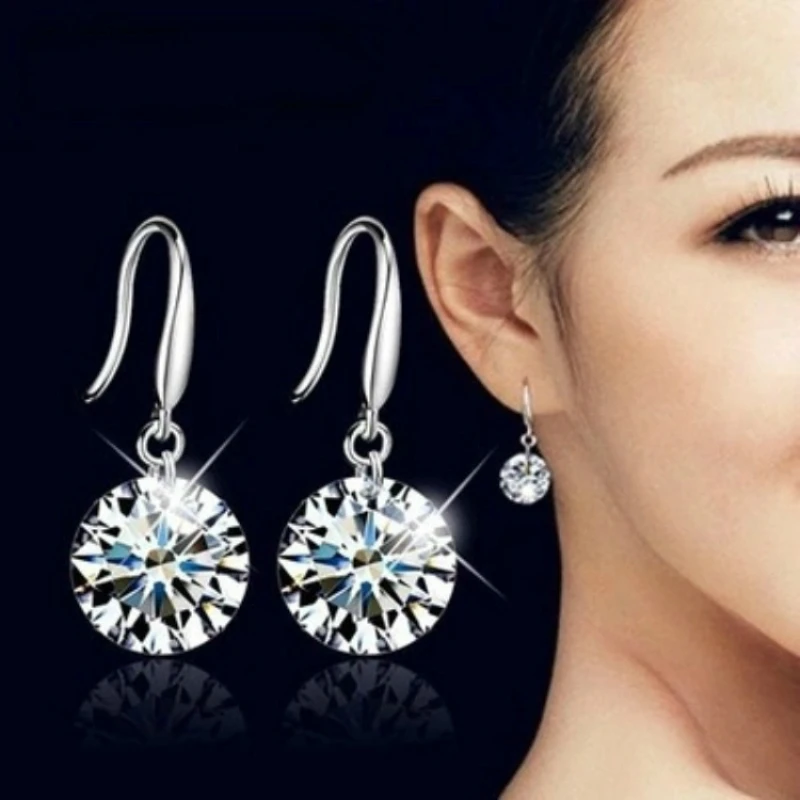 Silver 925 Sterling silver jewelry Crystal Earing Drop Earrings Boucle D'oreille Femme Wedding