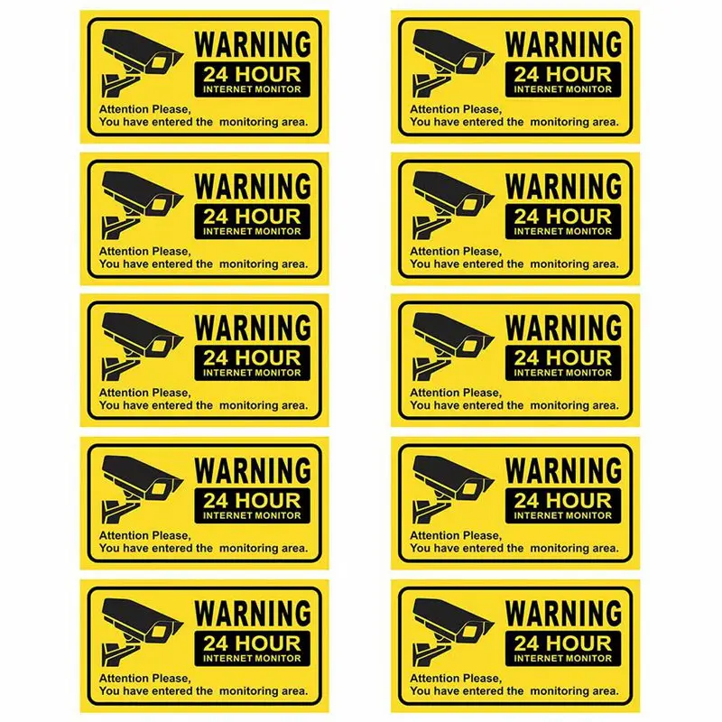 

10pcs Security Warning Stickers 24 Hours Safety Alarm Warning Decal Signs Surveillance Camera Mark CCTV Alert Sign Stickers