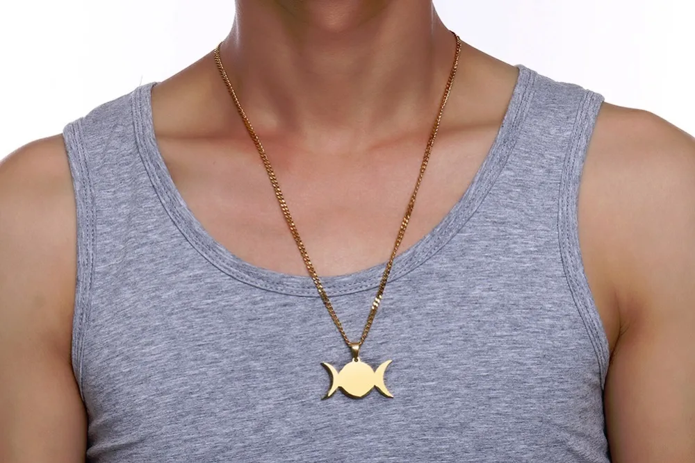 Mens Triple Dess Crescent Moon Pendant Necklace For Men Crescent Moon Pendant Necklace For Men