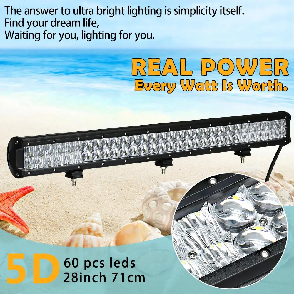 

Real Power 5D 28 Inch 70cm Led Bar Led Work light Led Light Bar for Off Road 4x4 4WD ATV UTV SUV Driving Light Truck Car Lamp