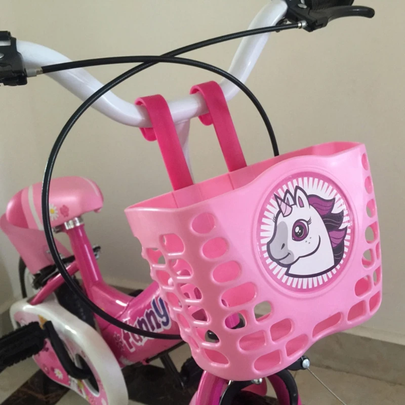 Cheap Bicycle Scooter Basket Children Bike Plastic Cartoon Front Handlebar Carrier Bag blue pink 2