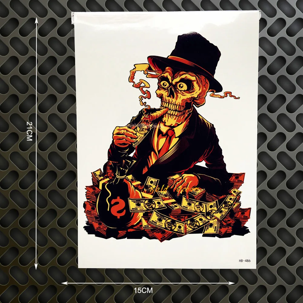 1 PC Keren Death Skull Man Desain Palsu Stiker Tato Tahan Air GHB