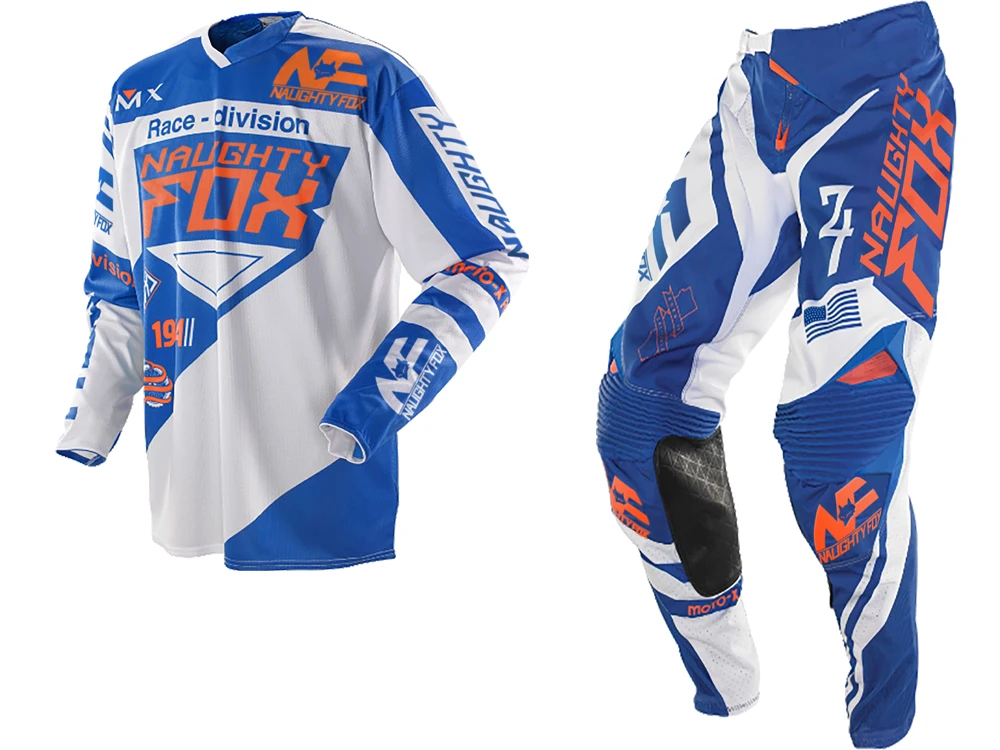 NAUGHTY Fox 360 MX набор передач для мотокросса ATV Dirt Bike Off-Road Racing gear Pant Jersey Combo Синий/Белый