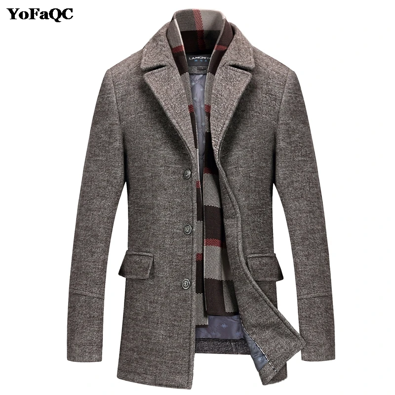 2017 Men's Slim Fit Casual Long Wool Trench Coats Jackets