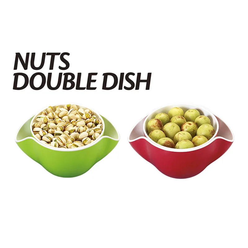 Zorasun装飾ナッツダブル皿プラスチックメラミンスナックボウル皿2で1フルーツ分割ダブルボウルキャンディスナックナットホルダーsnack