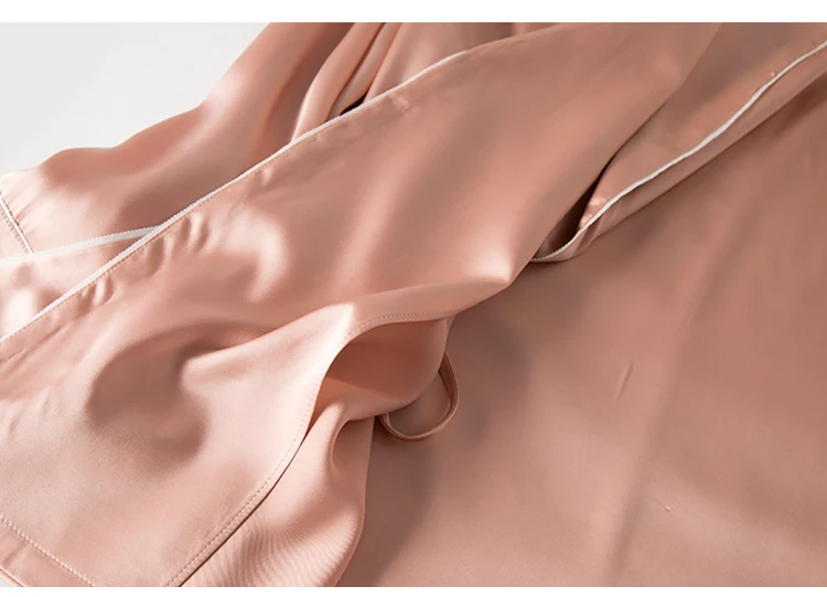 Женские шелковые пижамные комплекты из натурального шелка, атласные халаты и штаны, новинка, весенняя одежда для сна розового цвета