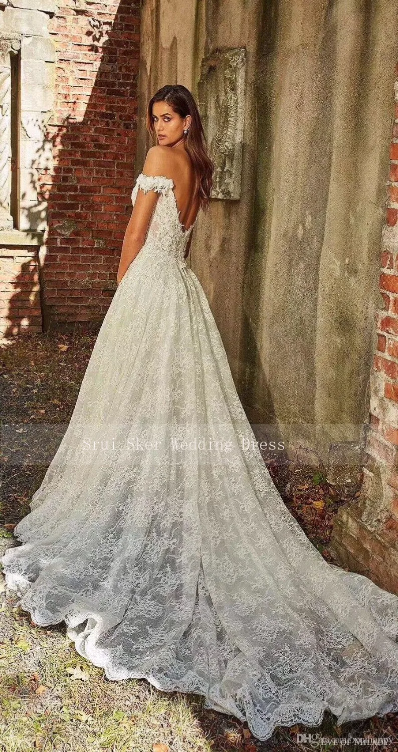 Hot-off-the-Shoulder-Lace-Wedding-Dresses-A-Line-Appliques-with-Court-Train-Long-Bridal-Gown (2)