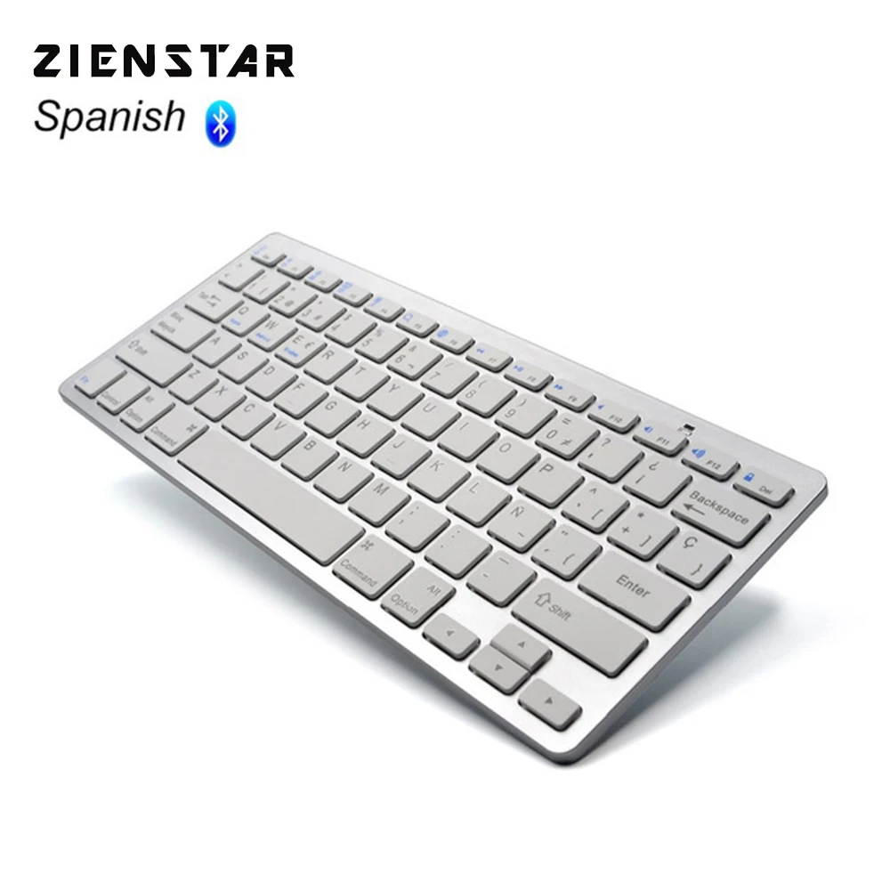Zienstar испанский язык ультра тонкая беспроводная клавиатура Bluetooth 3,0 для ipad/Iphone/Macbook/ПК компьютер/Android планшет