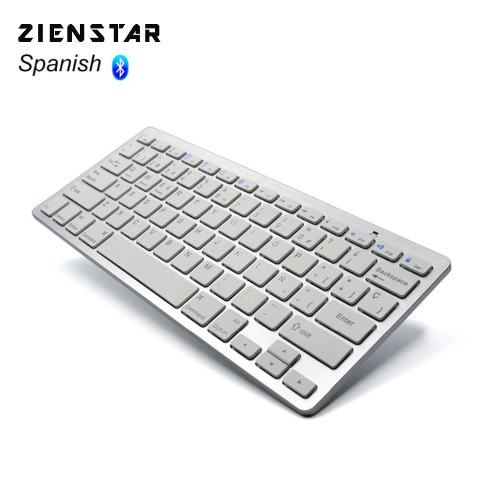 

Zienstar Spanish Language Ultra slim Wireless Keyboard Bluetooth 3.0 for ipad/Iphone/Macbook/PC computer/Android tablet