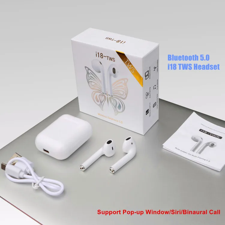 

i18 TWS Finger Touch Handsfree Bluetooth Headset Wireless Earphones Sport Noise Cancelling Headphone True Wireless Earbuds