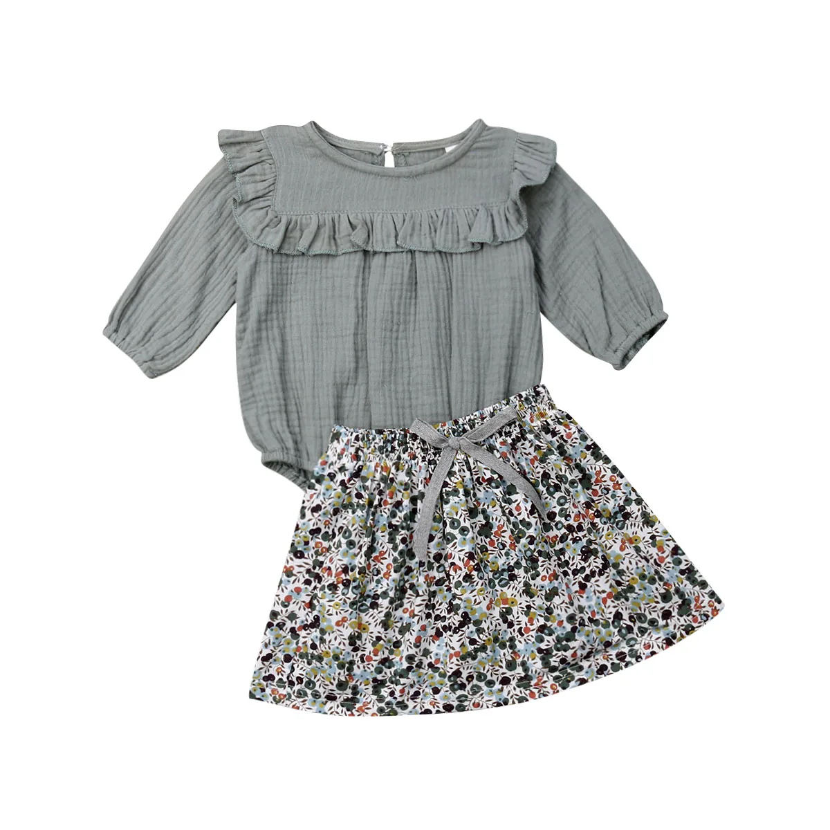 

2019 New Infant Newborn Baby Girls Clothes Set Autumn Spring Long Sleeve Ruffles Romper + Flower Skirts Outfits