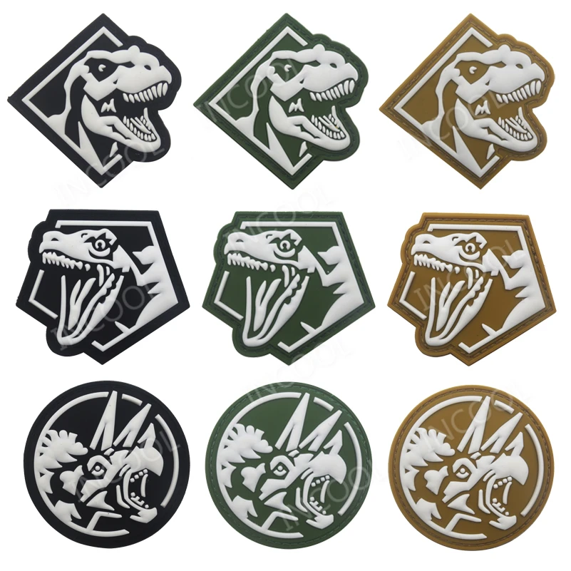 

Dinosaur PVC Patch Military Morale Patches Tactical Badges Combat Hook 3D Rubber Rhinoceros Patches For Clothing Backpack Bags