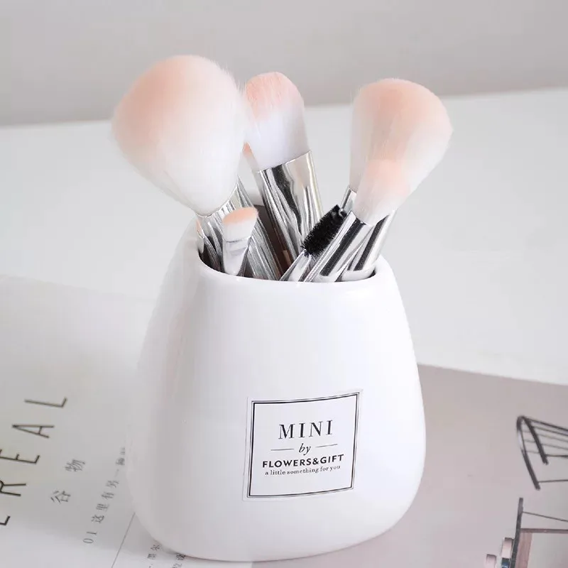 Makeup Brush Ceramic Storage Jar Pink Ceramic Storage Bottle Cosmetic Organizer Pen Holder Desktop Container