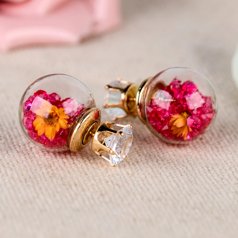 Hot Fashion Women Lady Elegant Flower Spherical Rhinestone Ear Stud Earrings