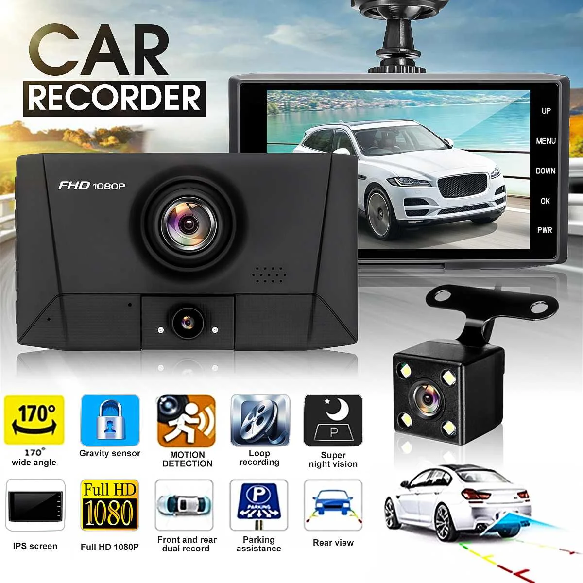 Car Video Recorder Streaming Media Rear View Camera Mirror Car DVR/Dash Camera  Three Lens
