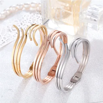 

New Popular Women Bangles Bracelets Stainless Steel PVD Gold Filled Silver Rose Gold Statement Best Female Jewelry Accessories
