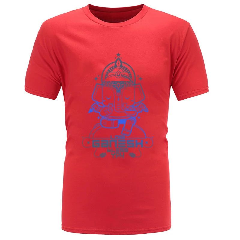 Coupons Lord Ganesh Bless You Unique Short Sleeve Tshirts Summer O-Neck 100% Cotton Tops Tees for Men T-shirts Casual Lord Ganesh Bless You red