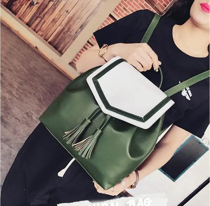 College style PU soft leather backpack college student hit color shoulder bag England simple high school student bag