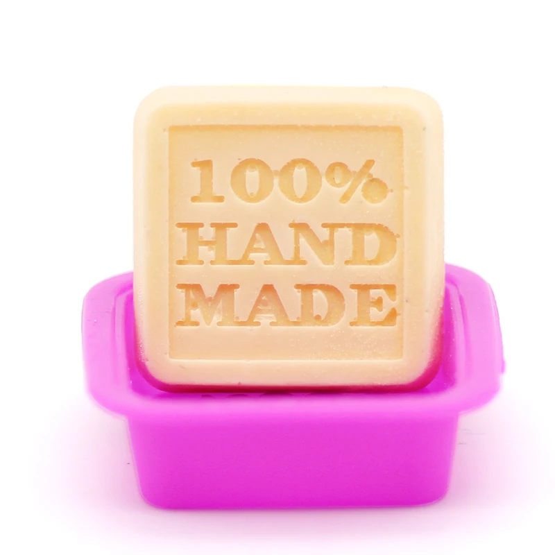 

Hot sale handmade soap mold square/round shape 100% handmade mark silicone mould size about 6x6x2cm finished soap about 50g