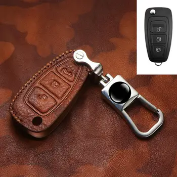 

Car 3 Button Genuine Leather Car Key Case Cover For Ford Ranger C-Max S-Max Focus Galaxy Mondeo Transit Tourneo Custom Keychain