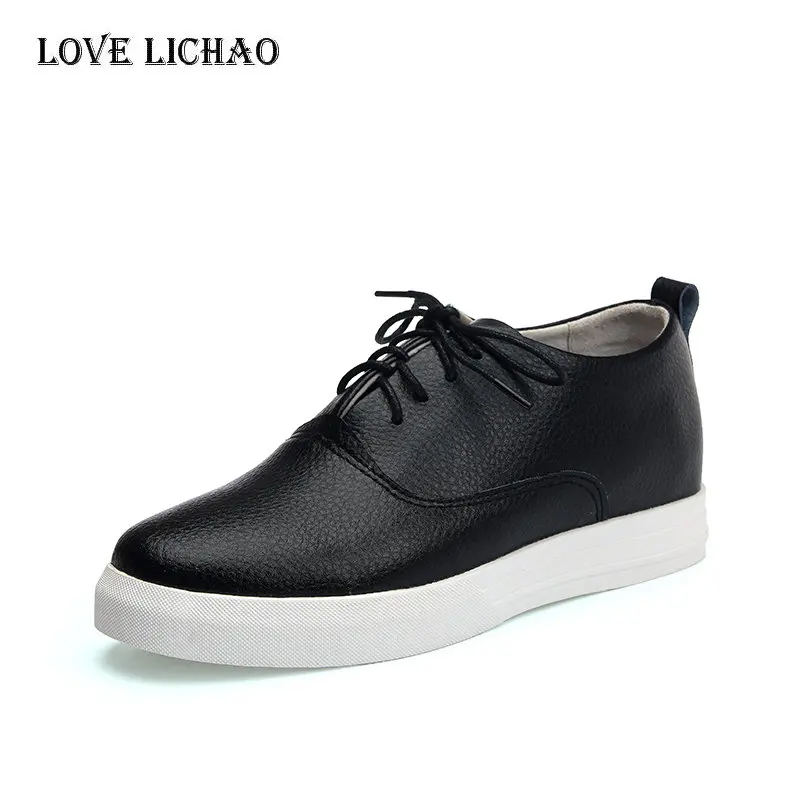 

Love Lichao Pink White Black Casual Shoes 2017 Spring Woman Round Toe Lace-up Flats Ladies Shoes Zapatos Mujer Size 34-39 L22