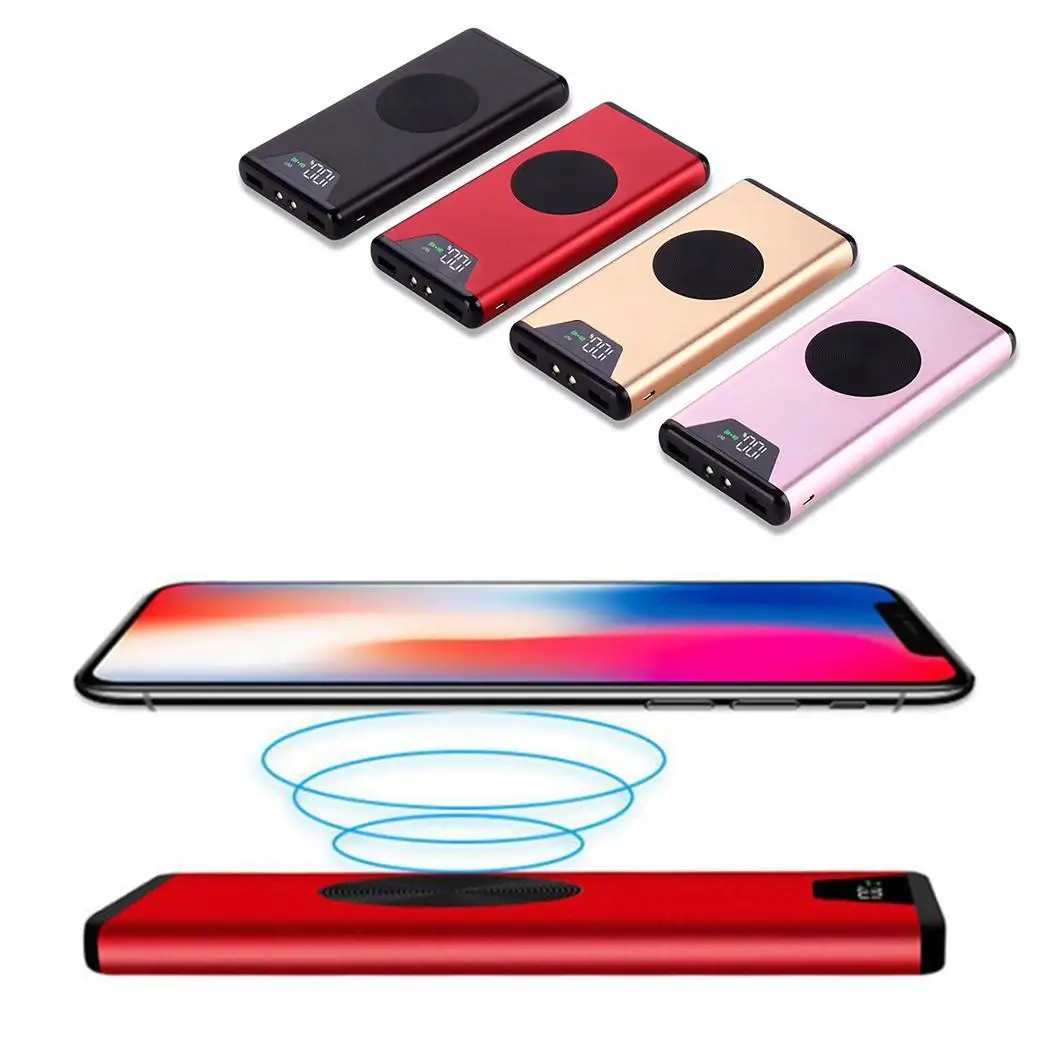 

2 in 1 10000mAh Portable Power Bank Wireless Charger Dual USB LCD Display Mobile Power Bank Poverbank For iPhone Black Red