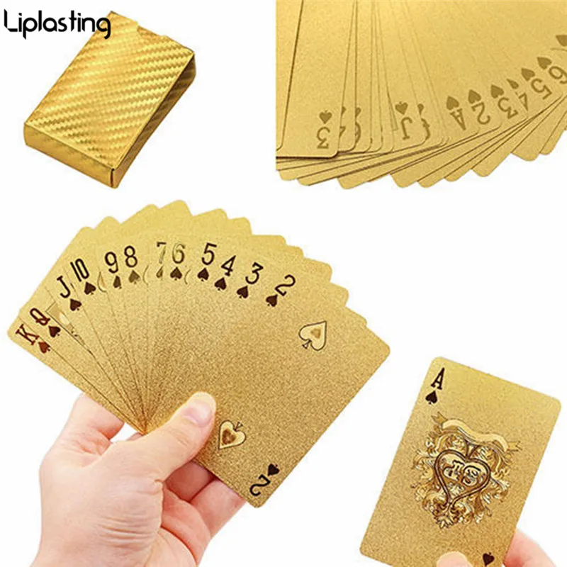 Kopen Liplasting Game Speelkaarten 24 k Gold Foil Plated Poker Gift Collection Duurzaam Waterdicht Dek Duurzaam Waterdicht Kaarten