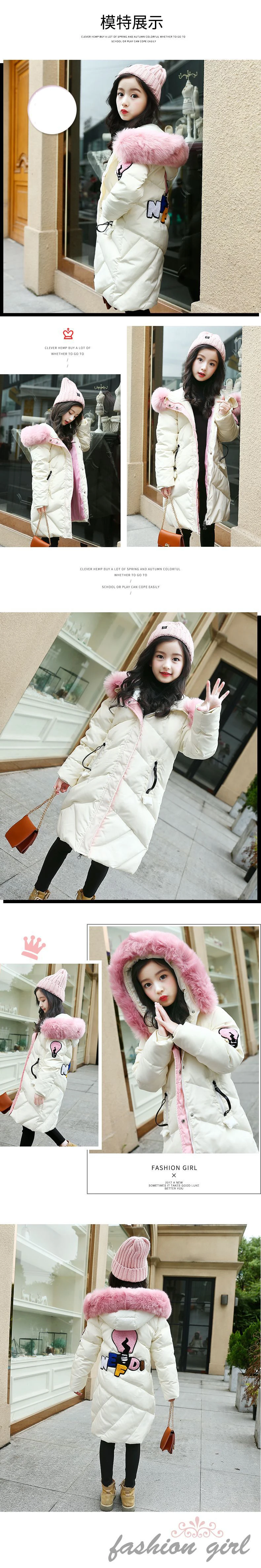 Baby Girls Coats Children's Solid Cotton-padded Warm Winter Jackets Coat Thick Fur Collar Hooded long down Coats For Teenage 5-14Y kids clothing (3)