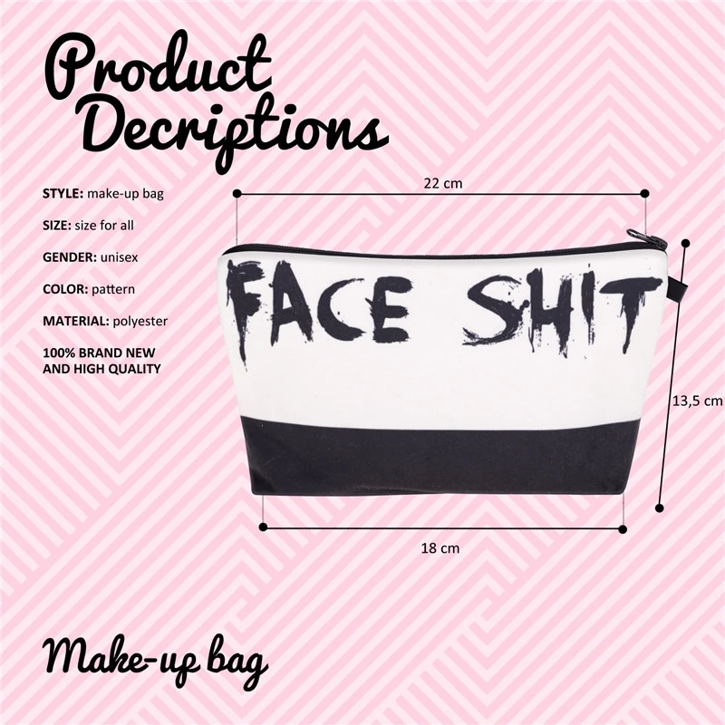 Jom Tokoy 2019 cosmetic organizer bag Face Shit 3D Printing Cosmetic Bag Fashion Women Brand makeup bag Jom Tokoy 2019 cosmetic organizer bag Face Shit 3D Printing Cosmetic Bag Fashion Women Brand makeup bag