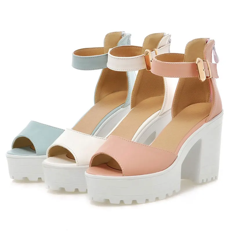 Fanyuan 2018 Candy Ankle Wrap Peep Toe Ladies Sandal Sexy Platform Super High Heels Women party/date Chunky Sandal Size 34-43