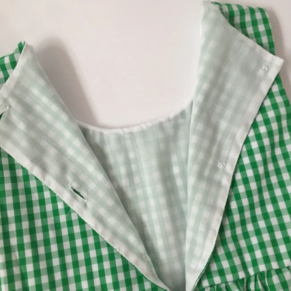 Puresun High Quality Design Girl Dress Children Green Gingham Dress With Button Princess Boutique Frocks Toddler Outfit