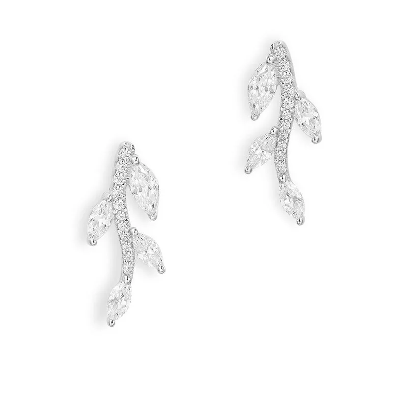 

SLJELY Real 925 Sterling Silver Tree Branch Leaf Stud Earrings Micro Cubic Zirconia Stones Women Monaco FESTIVAL May New Jewelry