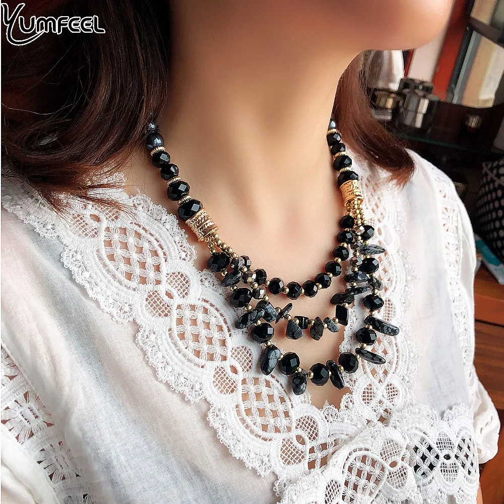 

Yumfeel Brand New Fashion Statement Necklace Women Handmade Crystal Glass Natural Stone Beaded Necklace Jewelry Gifts