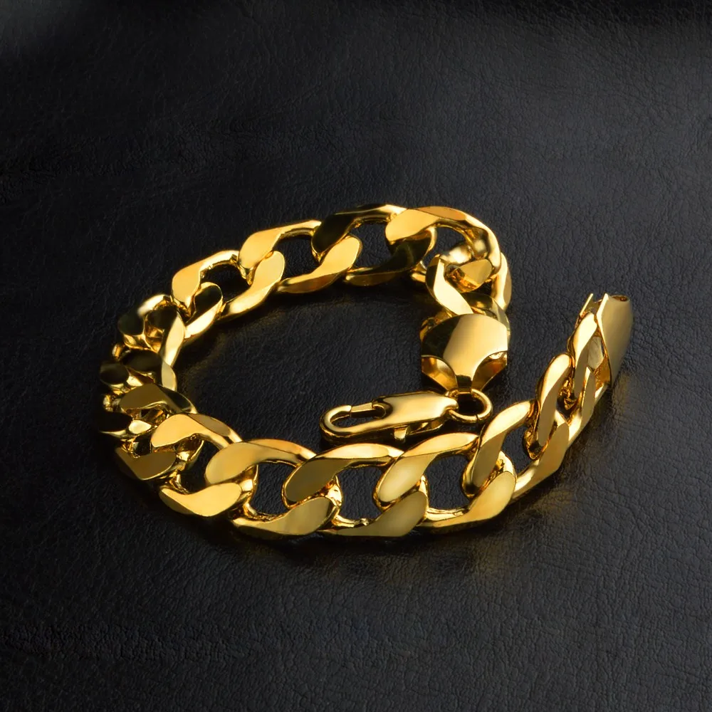 12 мм шириной 20 см длинные модные мужские цепочки и звенья браслеты золотого цвета браслет мужские украшения 12 мм широкий мужской браслет