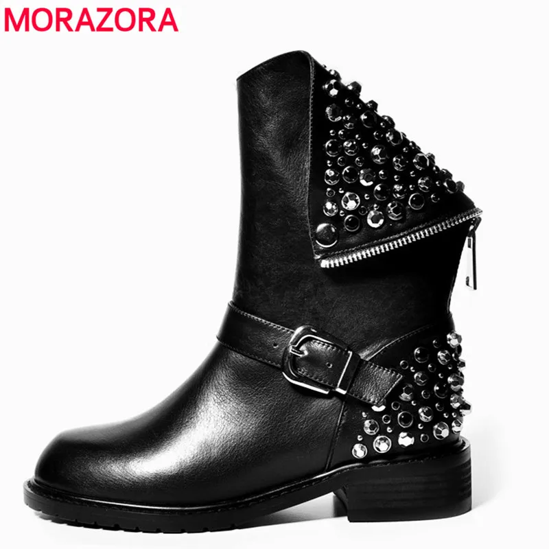 MORAZORA 2020 New Wome's Genuine leather boots rivets autumn winter ankle boots for women punk ladies motorcycle snow boots shoe
MORAZORA 2020 New Wome's Genuine leather boots rivets autumn winter ankle boots for women punk ladies motorcycle snow boots shoe