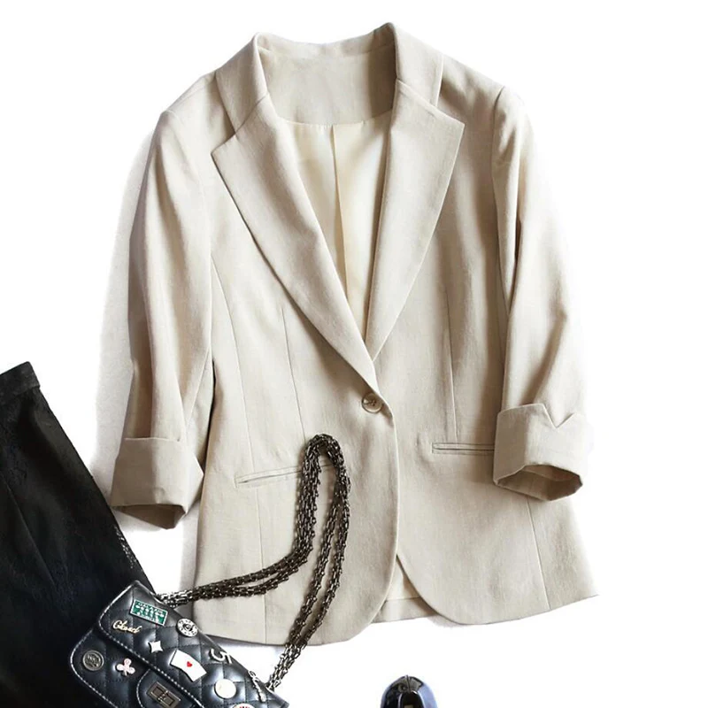 Spring OL cotton and linen small suit seven-point sleeves sleeves one-button buckle solid color Slim suit jacket free shipping