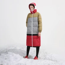 IRINAY031 дизайн Новое поступление повседневное пальто с капюшоном женское цветное лоскутное Свободное длинное белое пуховое пальто зимняя куртка