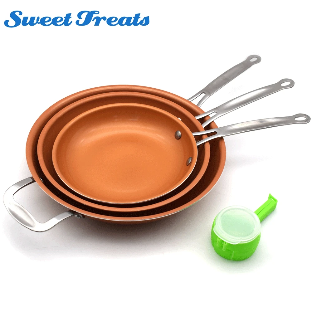 

A Set 8/10/12 inch Non-stick Copper Frying Pan +1 pc Food Sealing Clip