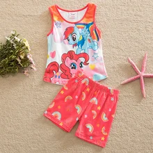 Flags summer 2015 pony bao li pattern stripe printed cotton short sleeve clothes for girls sleeveless jacket pants suit TZ19001