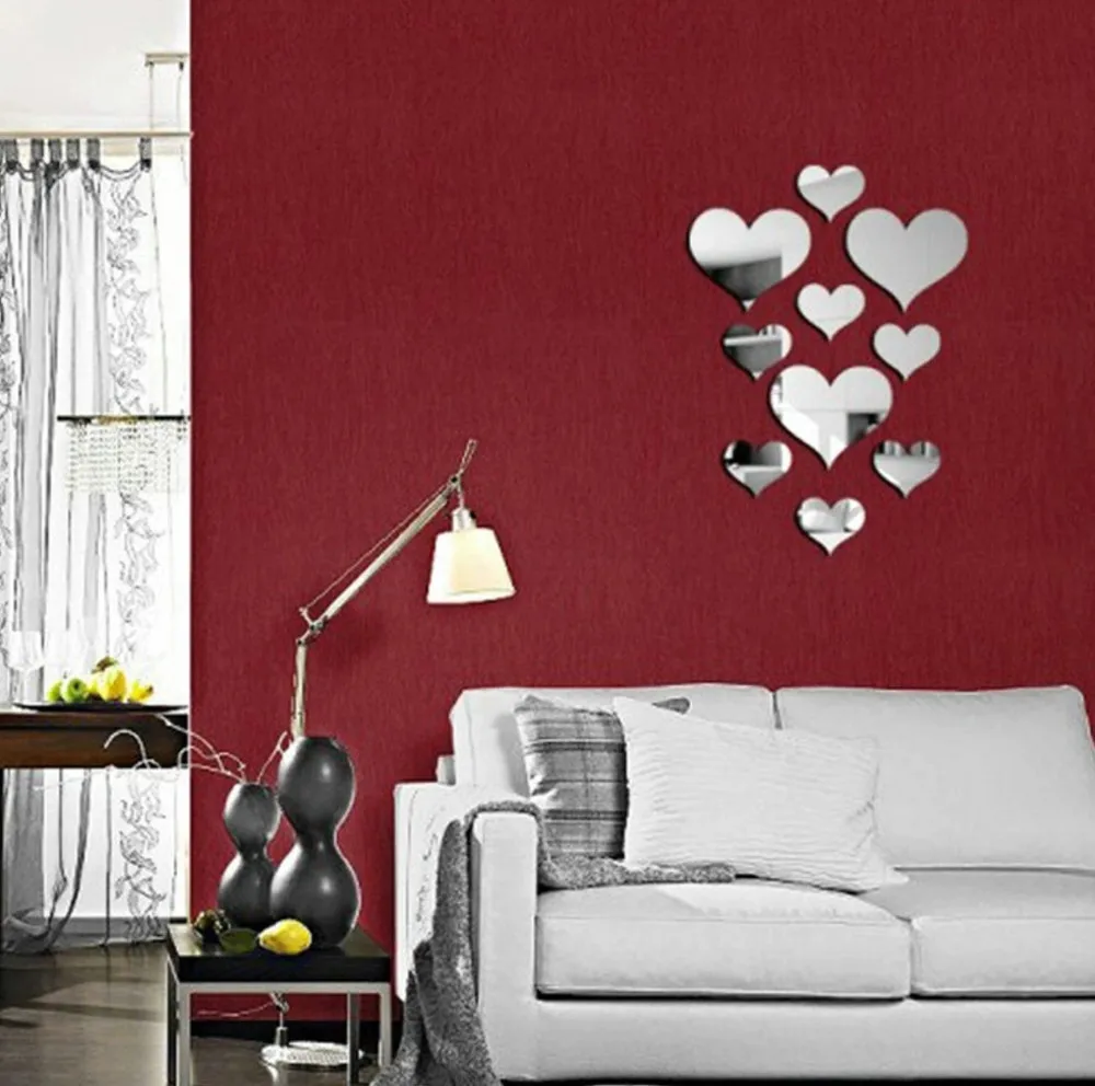 Последние популярные романтические наклейки на стену на День святого Валентина, 10 шт., акриловые 3D зеркальные наклейки на стену, настенные наклейки, аппликация, съемные наклейки - Цвет: A