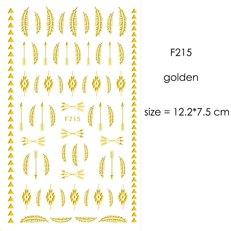 F212-F218 наклейки для ногтей серии s F 12*7,5 см белый черный золотой серебряный узор самоклеющиеся наклейки для украшения ногтей - Цвет: F215 Golden