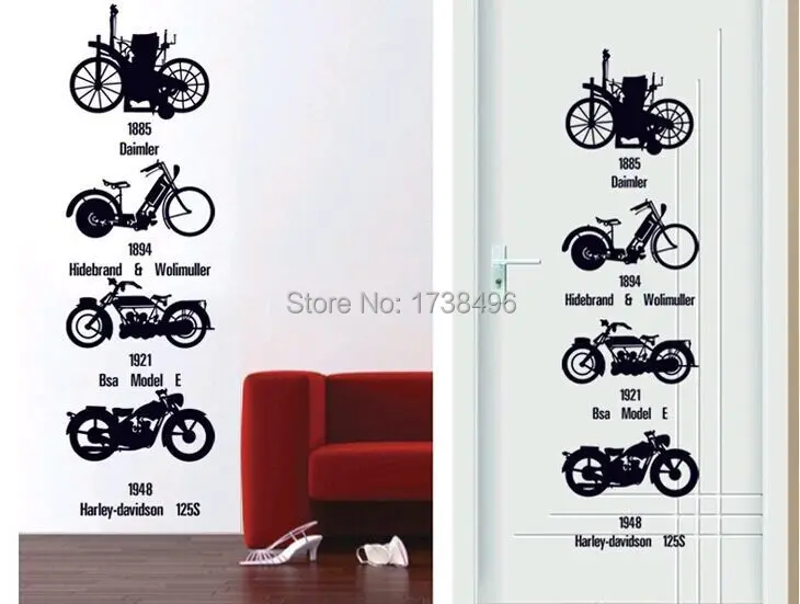 1 Set Diy Wall Stickers Motorcycle Develop History Black Motorbike