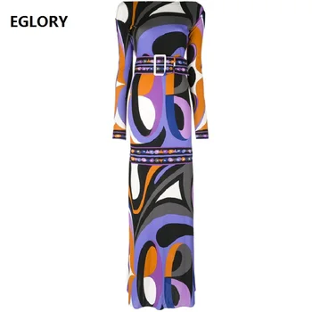 

Women's Long Sleeve Dress Spring 2018 High Street Fashion Bohemian Print Casual Stretch Jersey Dress Vestido Longo Feminina XXL