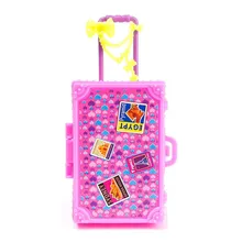 Kids Toy Plastic 3D Cute Travel Suitcase Luggage Case Trunk For Barbie Doll House Gift Toys