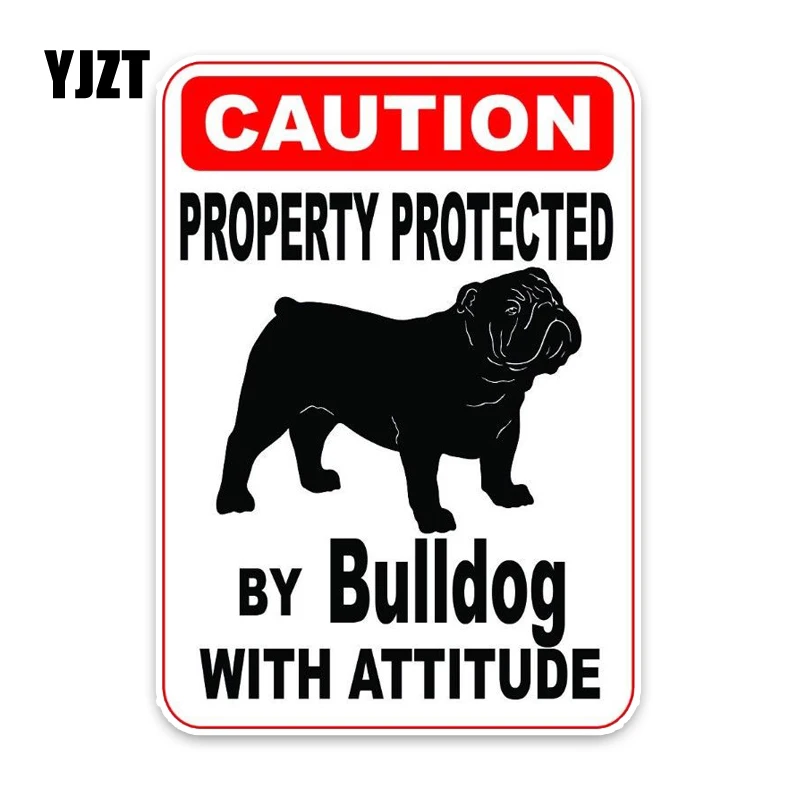 

YJZT 10*14.2CM Property Protected By Bulldog Dog PVC Car Decoration Car Sticker Decals C1-4600