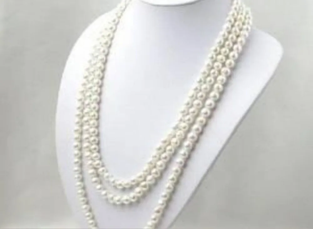 

NEW SUPER LONG 120 INCH 7-8MM WHITE AKOYA CULTURED PEARL NECKLACE ASAW1^^^@^Noble style Natural Fine jewe FREE SHIPPING
