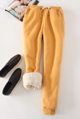 Толстые бархатные утепленные штаны Для женщин зимние Повседневное Эластичный шнурок на талии Штаны свободные однотонные шорты C407 - Цвет: yellow