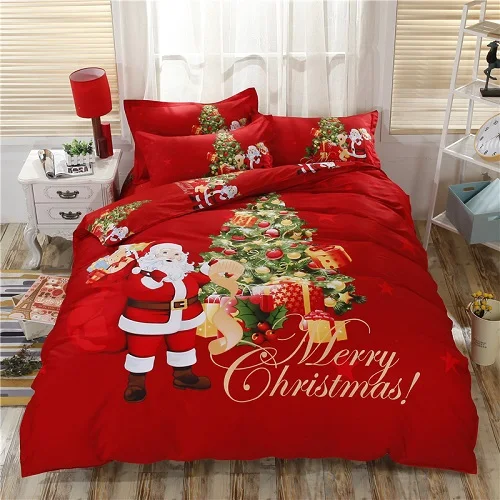 Роскошный комплект постельного белья с рождественской елкой и оленем красного и синего цвета, Комплект постельного белья из хлопка, пододеяльник, наволочка, подарки - Цвет: 1
