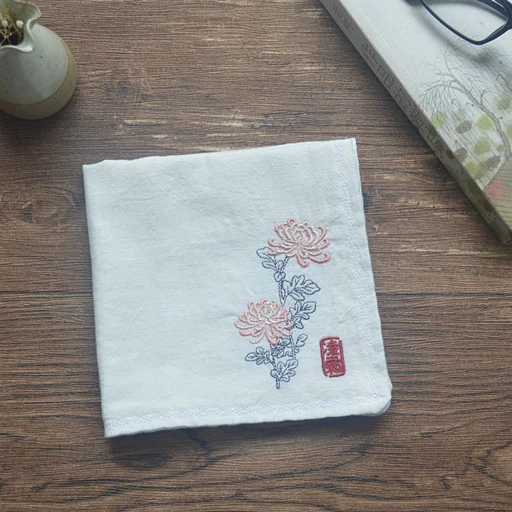  chrysanthemum Embroidery antique embroidered flowers cotton and linen handkerchief birthday guests 